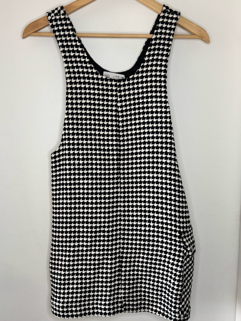 ZARA Houndstooth Mini Jumper Dress Girls 11 / 12 Retro Mod Black & White EUC